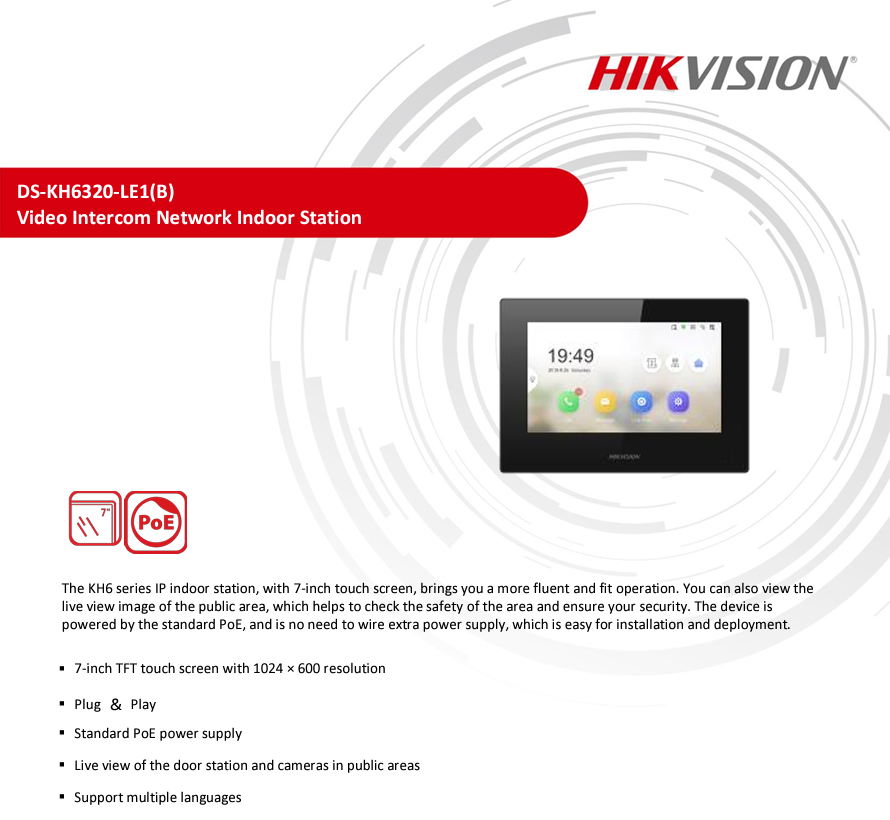 Màn Hình Chuông Cửa Hikvision DS-KH6320-LE1(B)