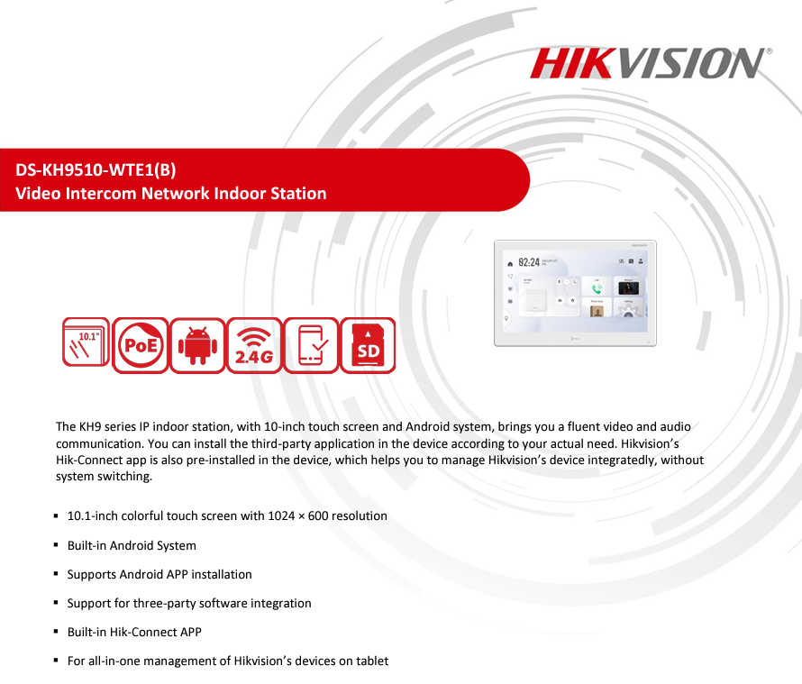 Màn Hình Chuông Cửa Hikvision DS-KH9510-WTE1(B)