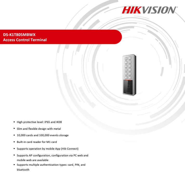 Thiết Bị Kiểm Soát Truy Cập Hikvision DS-K1T805MBWX