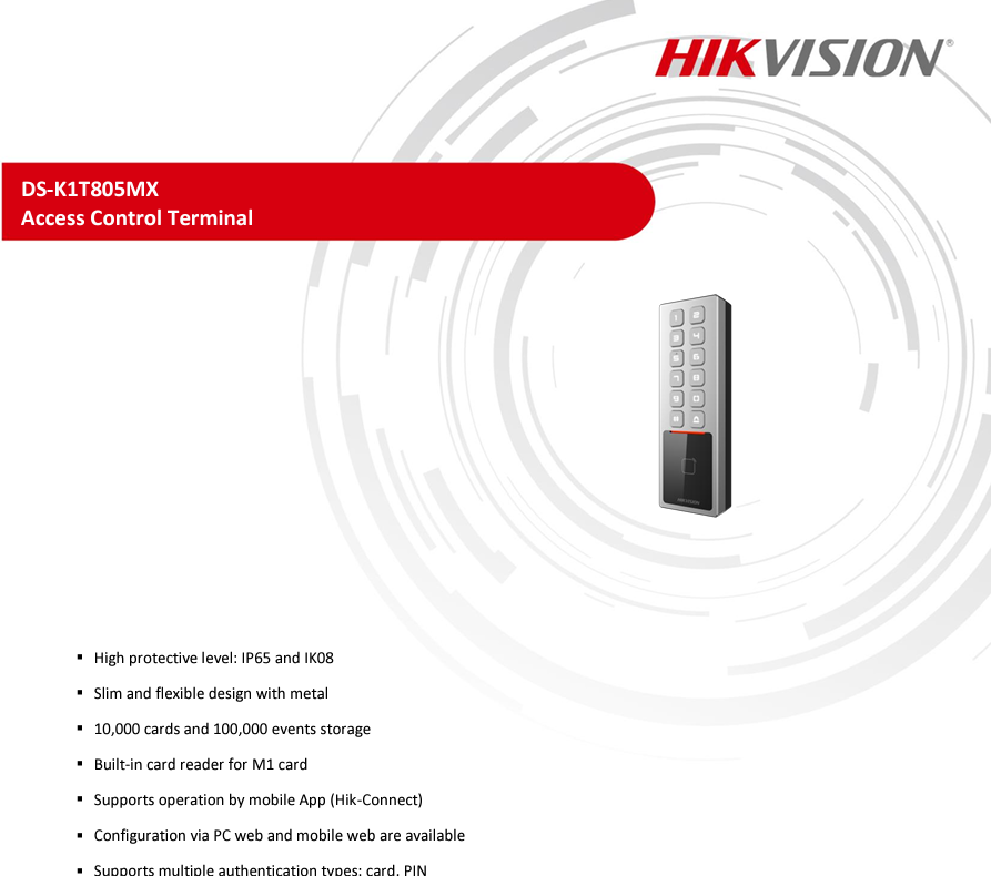 Thiết Bị Kiểm Soát Truy Cập Hikvision DS-K1T805MX