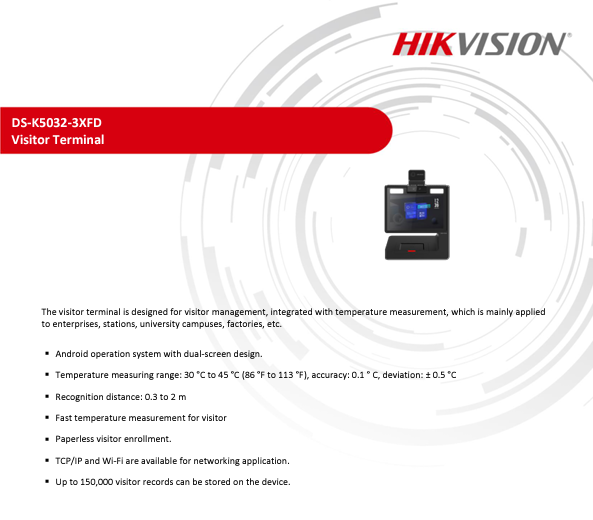 Thiết Bị kiểm Soát Khách Hikvision DS-K5032-3XFD