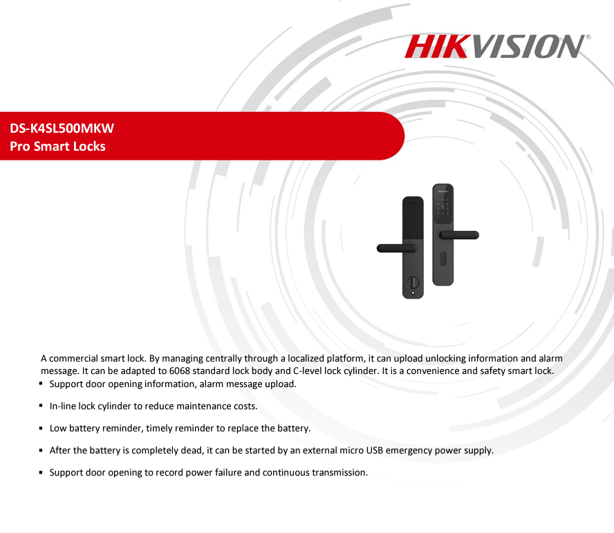 Khóa cửa thông minh Hikvision DS-K4SL500MKW