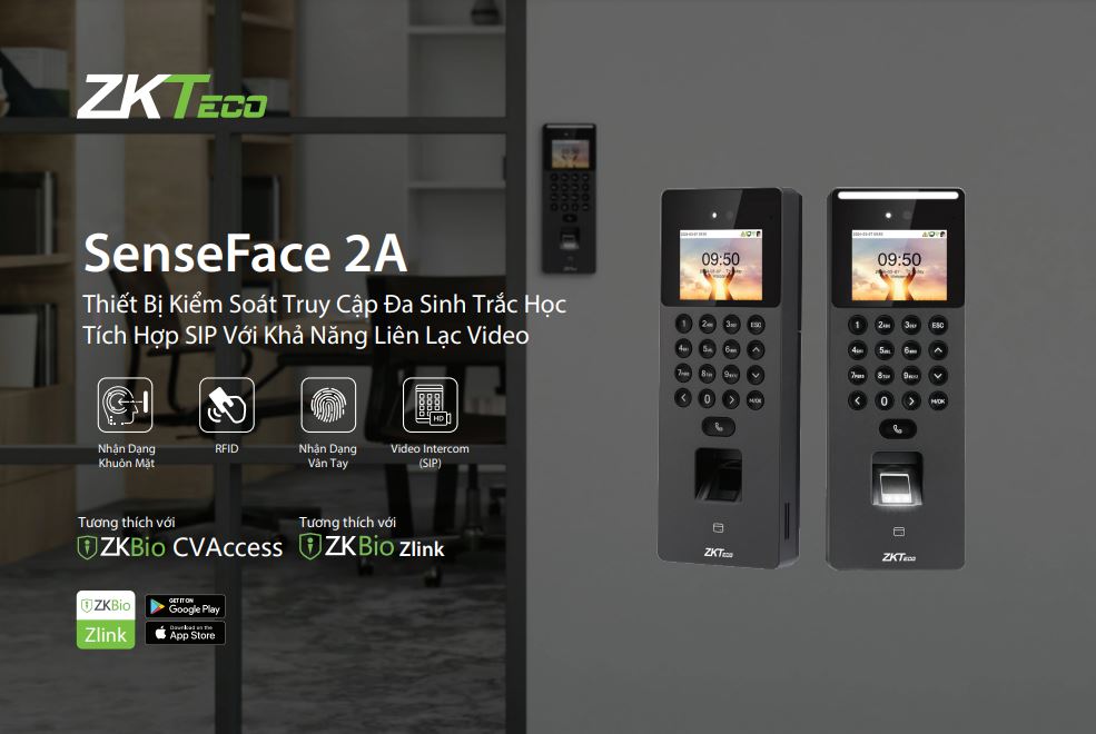 Máy chấm công đa dạng sinh trắc học ZKTeco SenseFace 2A