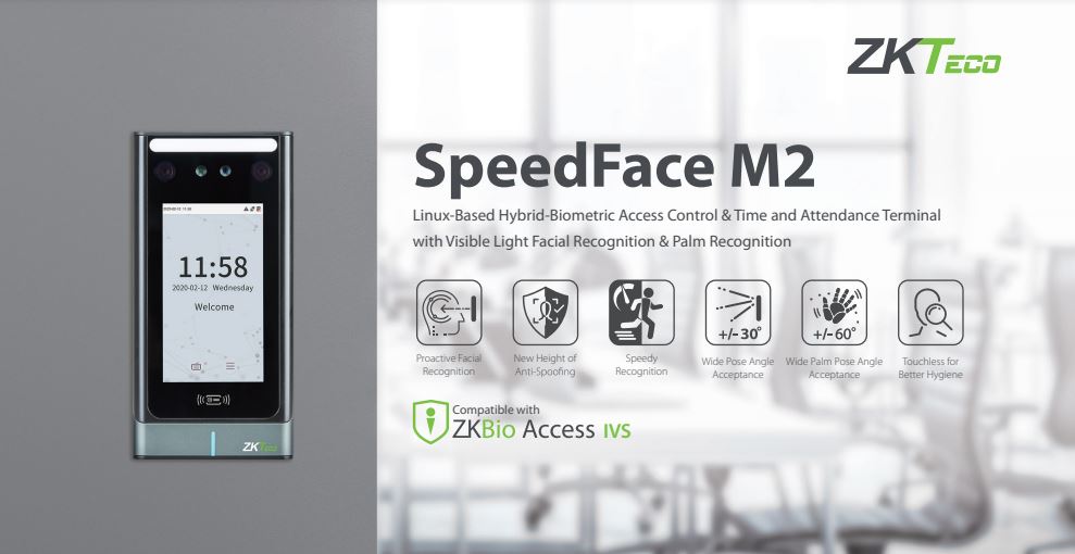 Máy chấm công khuôn mặt lòng bàn tay ZKTeco SpeedFace M2