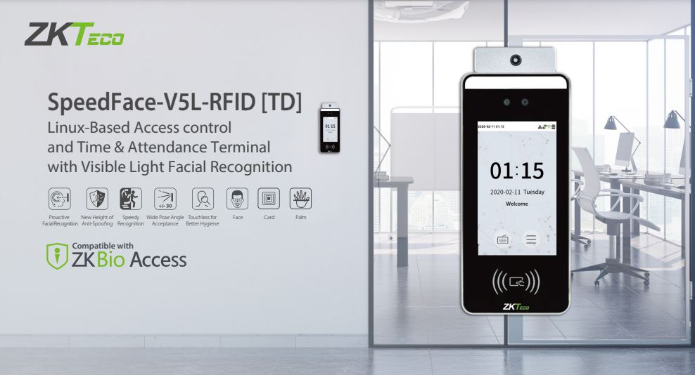 Máy chấm công khuôn mặt thẻ từ ZKTeco SpeedFace-V5L(RFID)