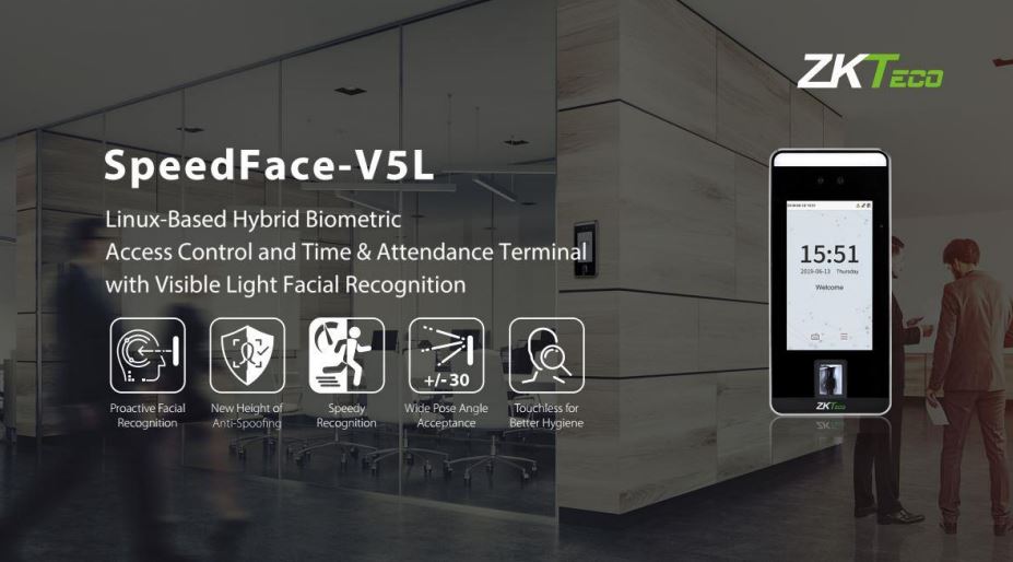 Máy chấm công khuôn mặt vân tay ZKTeco SpeedFace-V5L