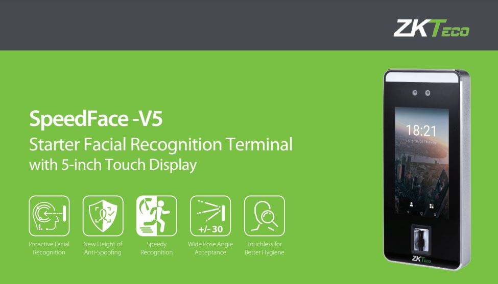 Máy chấm công khuôn mặt vân tay ZKTeco SpeedFace-V5