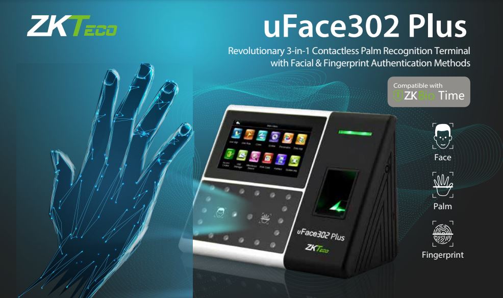 Máy chấm công nhận diện khuôn mặt ZKTeco uFace302 Plus