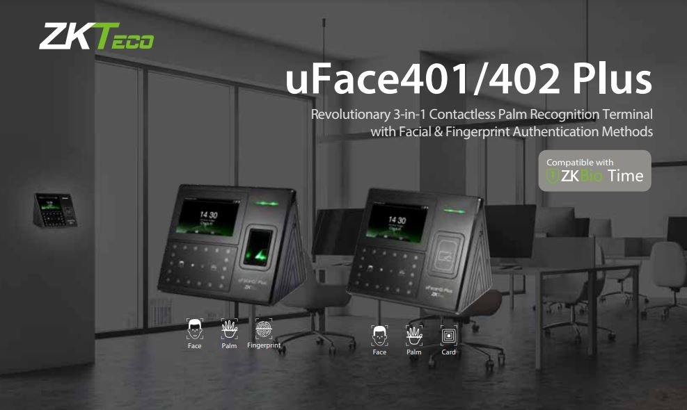 Máy chấm công ZKTeco uFace402 Plus nhận diện khuôn mặt