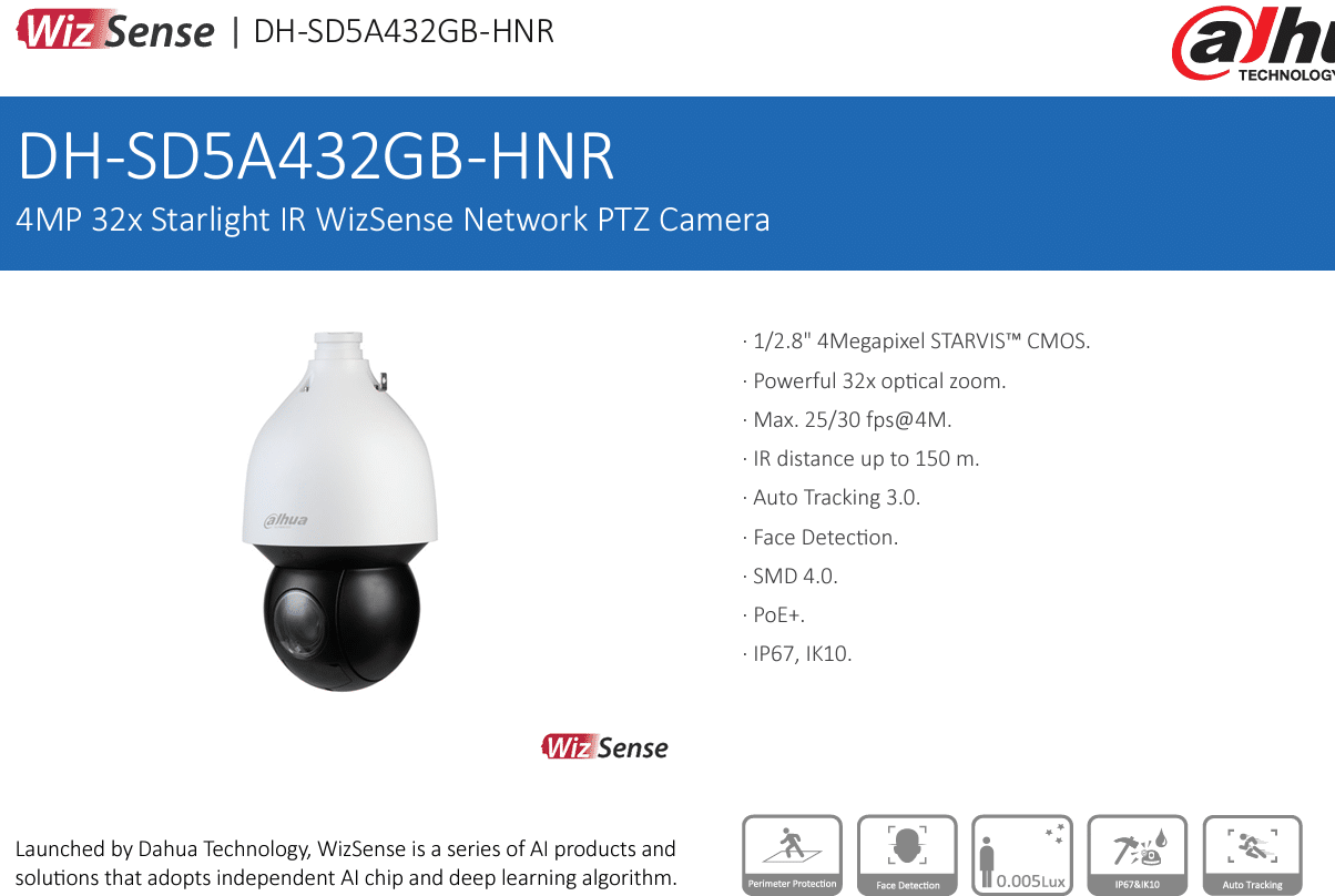 DH-SD5A432GB-HNR là dòng camera PTZ thông minh, tích hợp trí tuệ nhân tạo AI