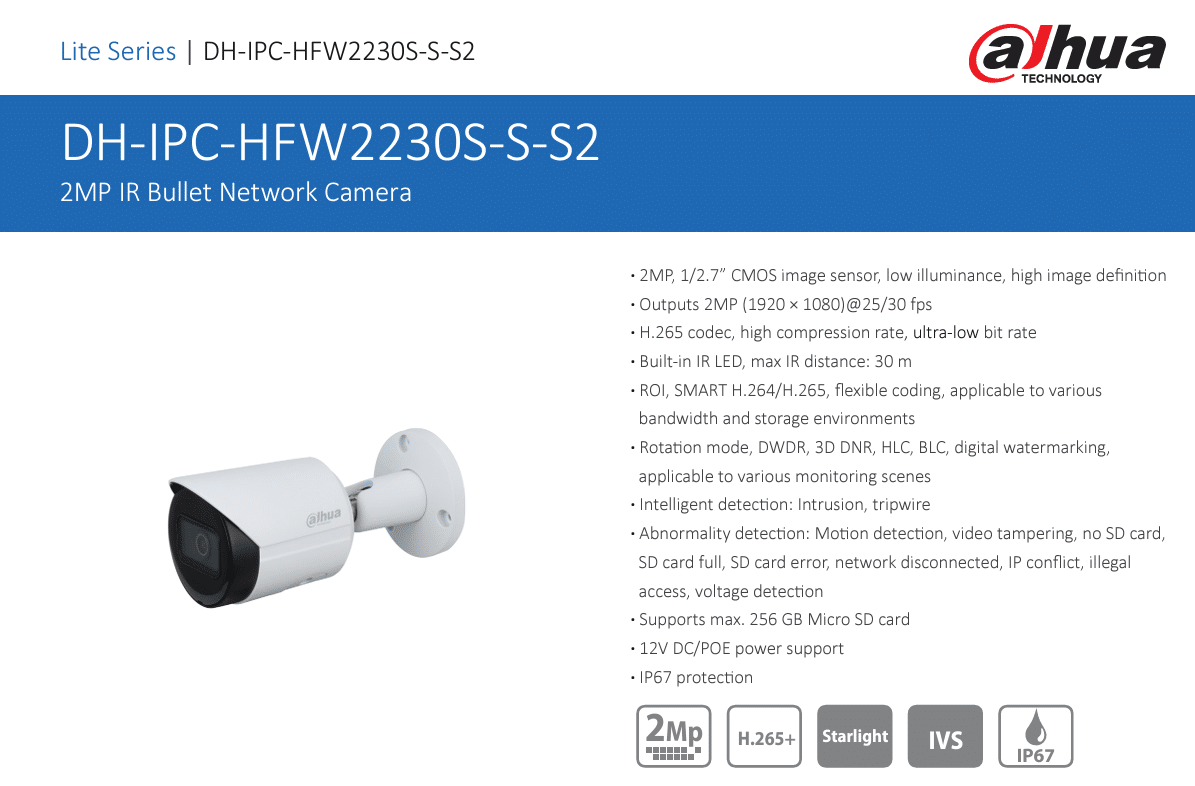 DH-IPC-HFW2230SP-S-S2 là giải pháp giám sát an ninh hiệu quả với độ phân giải 2MP