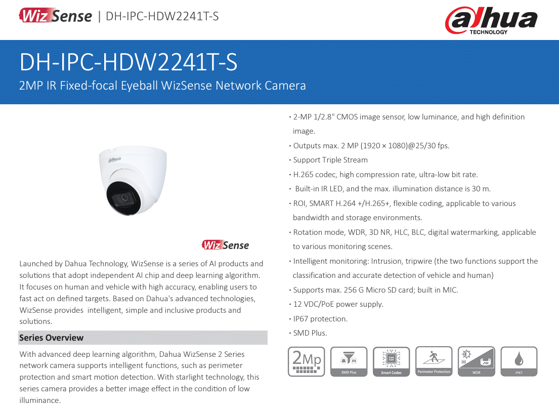 Camera IP Tích Hợp AI Dahua DH-IPC-HDW2241T-S là giải pháp giám sát an ninh thông minh