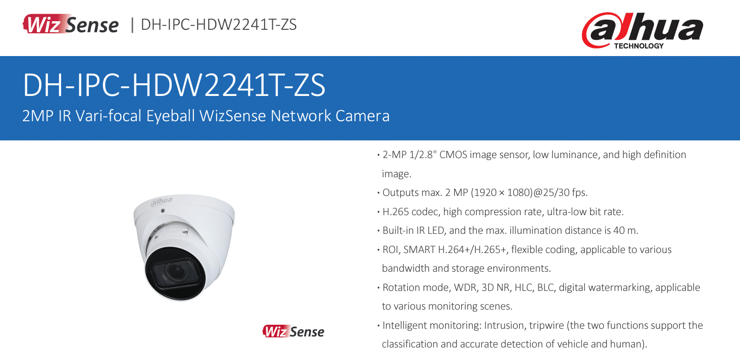 Camera IP Tích Hợp AI Dahua DH-IPC-HDW2241T-ZS là giải pháp giám sát an ninh thông minh