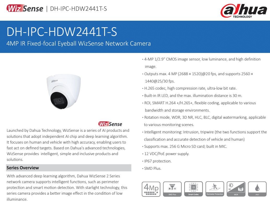 Dahua DH-IPC-HDW2441T-S là giải pháp giám sát an ninh thông minh