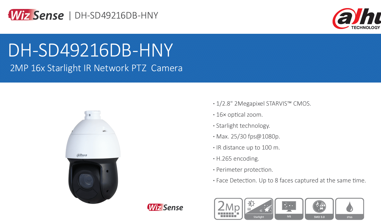 Dahua DH-SD49216DB-HNY là dòng camera PTZ thông minh, tích hợp trí tuệ nhân tạo AI và thuật toán deep learning