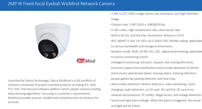 DH-IPC-HDW5241HP-AS-PV (2MP) là giải pháp giám sát an ninh thông minh, thuộc dòng WizMind