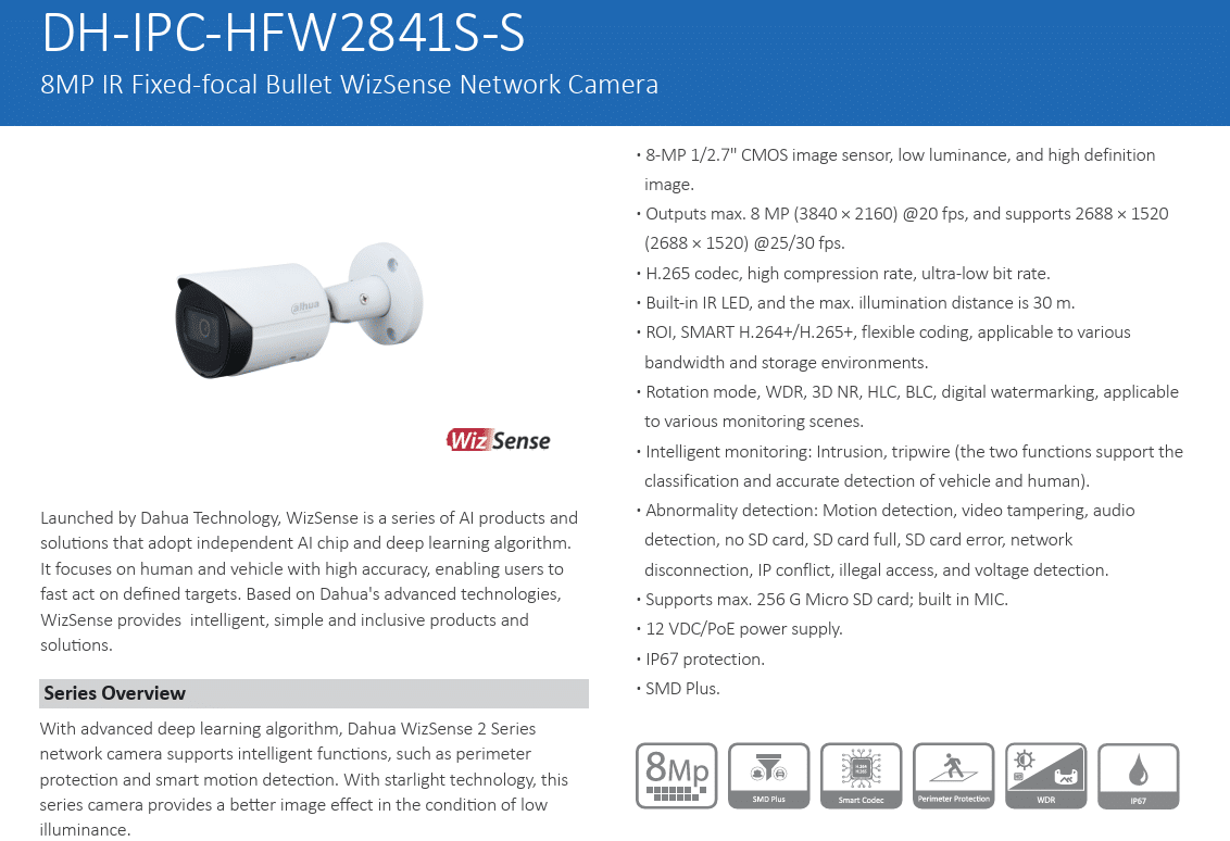 DH-IPC-HFW2841S-S (8MP) là giải pháp giám sát an ninh hiệu quả với độ phân giải 8MP siêu nét