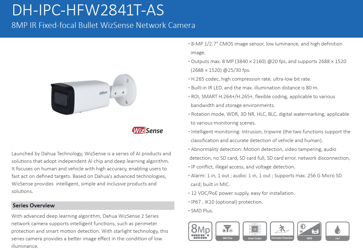 DH-IPC-HFW2841T-AS (8MP) là giải pháp giám sát an ninh hiệu quả với độ phân giải 8MP siêu nét