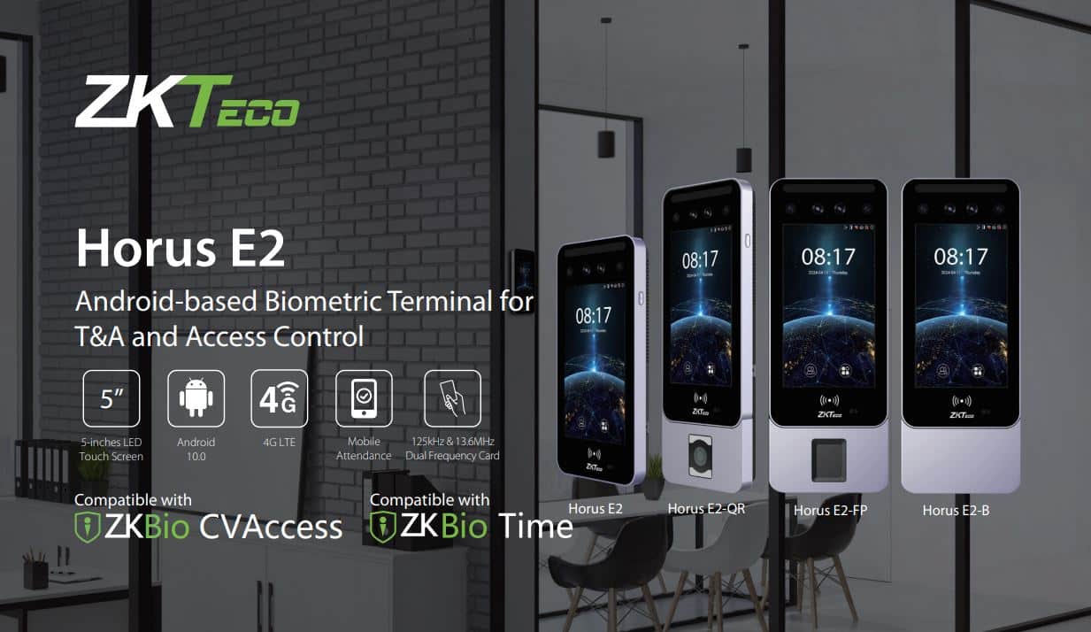 Thiết Bị Chấm Công Kiểm Soát Cửa Khuôn Mặt ZKTeco Horus E2 - Xác Thực Thẻ Từ, Hỗ Trợ 4G