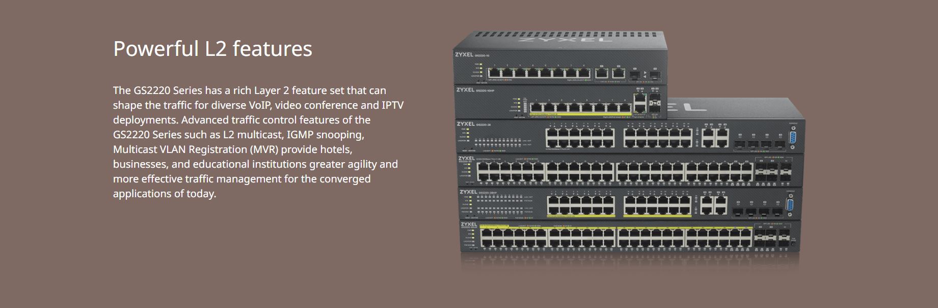 Switch Zyxel GS2220-50HP - Bộ Chuyển Mạch 48 Port PoE Gigabit, 4 Port SFP, Switch Layer 2+ Managed 375W